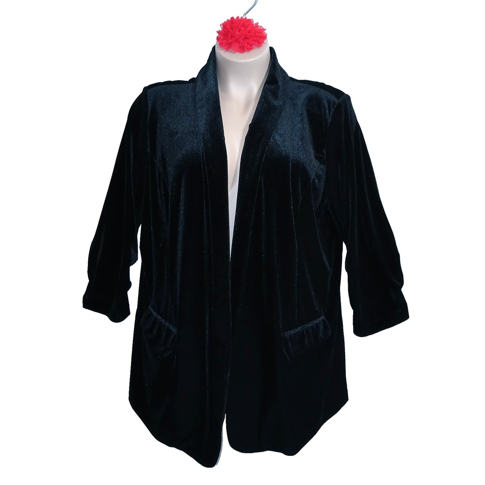 Evri Velour Evening Blazer Jacket Women 2X Mineral Black Velvet Holiday Party